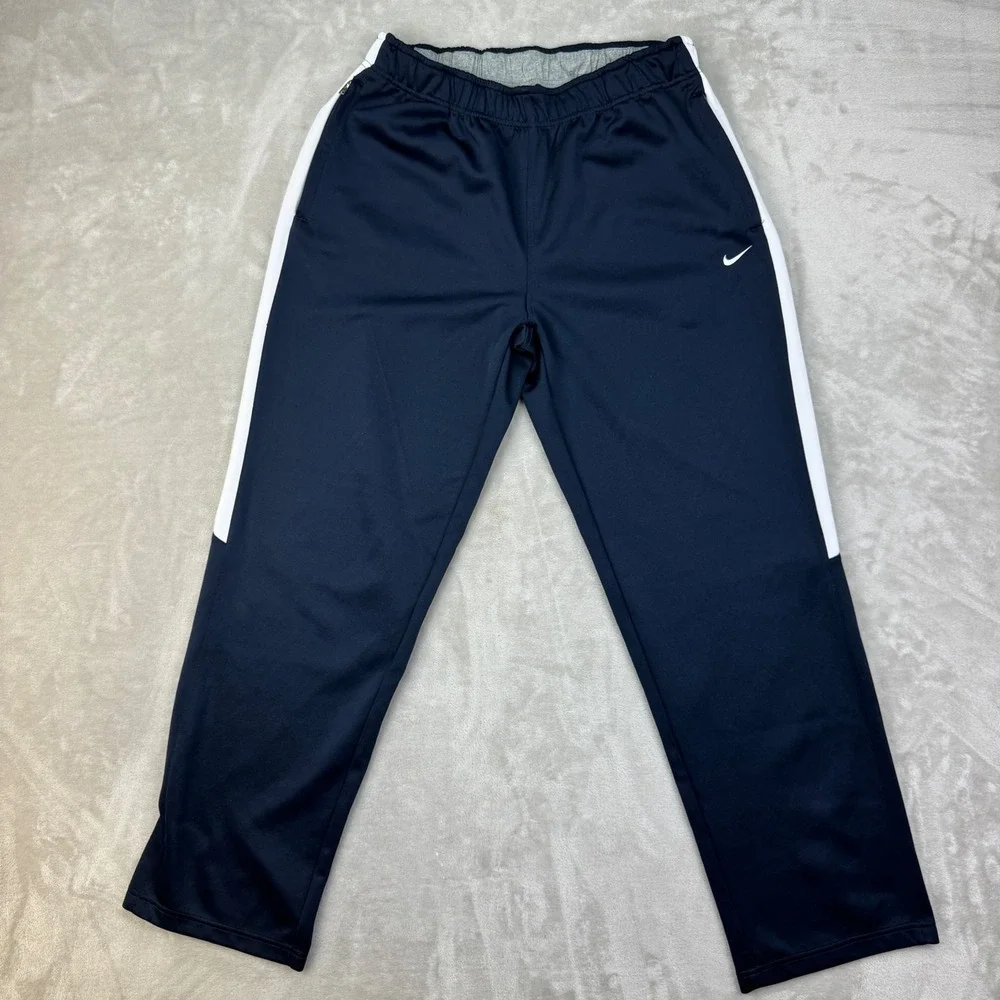 Nike Track Pants Mens L NavyBlue Relaxed Athletic Y2K Joggers Sporty Side Stripe